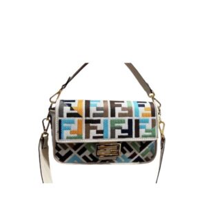 FENDI BAGUETTE MULTICOLOUR CANVAS BAG WITH FF EMBROIDERY 26CM