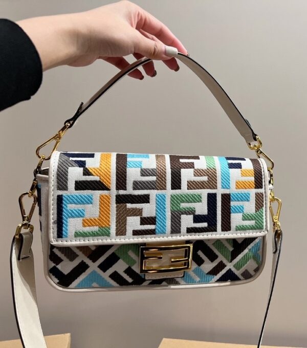 FENDI BAGUETTE MULTICOLOUR CANVAS BAG WITH FF EMBROIDERY 26CM - Image 5