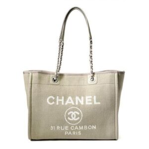 CHANEL DEAUVILLE SHOPPING CANVAS TOTE BAG 33CM A67001