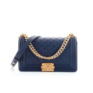 CHANEL CLASSIC BOY FLAP QUILTED LAMBSKIN SHOULDER BAG NAVY BLUE 25CM