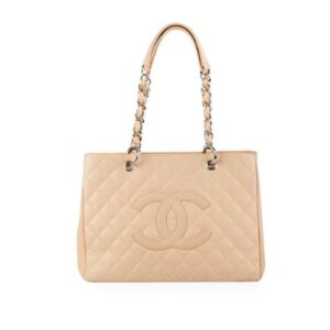 CHANEL GRAND SHOPPING TOTE BAG BEIGE CAVIAR 34CM