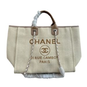 CHANEL DEAUVILLE MEDIUM CANVAS BEIGE AND BROWN 38CM