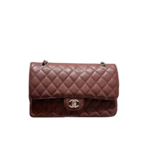 CHANEL MEDIUM CLASSIC FLAP BAG SILVER HARDWARE BROWN 26CM A01113