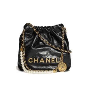 CHANEL 22 MINI HANDBAG CRYSTAL PEARLS BLACK 22CM AS3980 B10672 94305