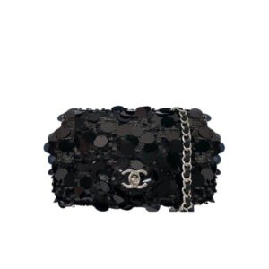 CHANEL SEQUIN MINI FLAP BAG BLACK 19CM