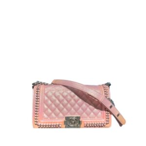 CHANEL BOY BEAUTY CHAIN AROUND BAG SILVER TONE HARDWARE GRADIENT PINK 26CM