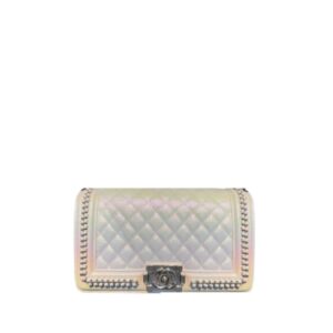 CHANEL BOY BEAUTY CHAIN AROUND BAG SILVER TONE HARDWARE GRADIENT WHITE 26CM
