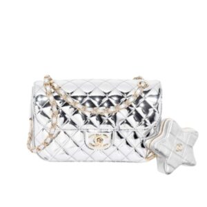 CHANEL MINI FLAP BAG STAR COIN PURSE SILVER 24CM