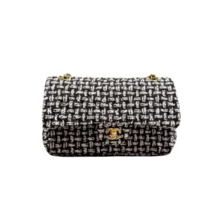 CHANEL CLASSIC TWEED BLACK AND GOLD HARDWARE 25CM