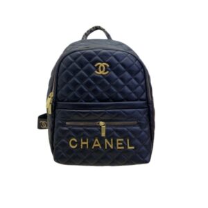 CHANEL LAMBSKIN BACKPACK BLACK AND GOLD 30CM