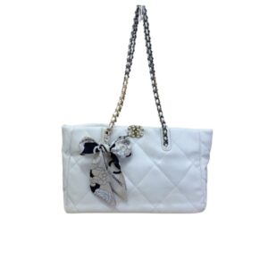 CHANEL LAMBSKIN QUILTED 19 EAST WEST SHOPPING BAG WHITE 41CM