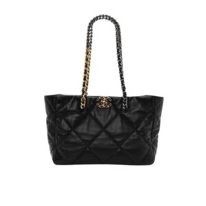 CHANEL LAMBSKIN QUILTED 19 EAST WEST SHOPPING BAG BLACK 41CM