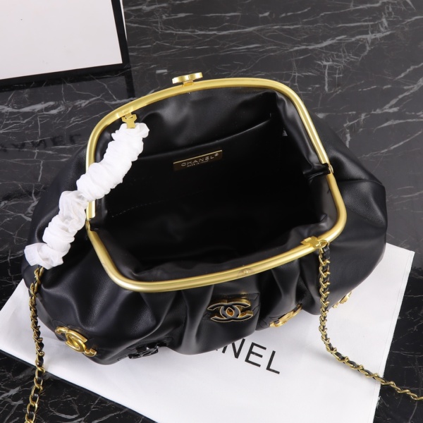 CHANEL CC CHAIN DOME FRAME CLUTCH EMBELLISHED LAMBSKIN BLACK 30CM - Image 10