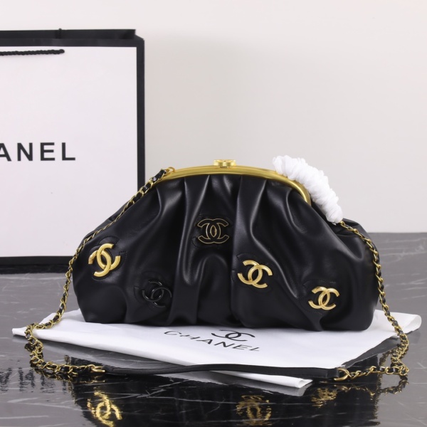 CHANEL CC CHAIN DOME FRAME CLUTCH EMBELLISHED LAMBSKIN BLACK 30CM - Image 2