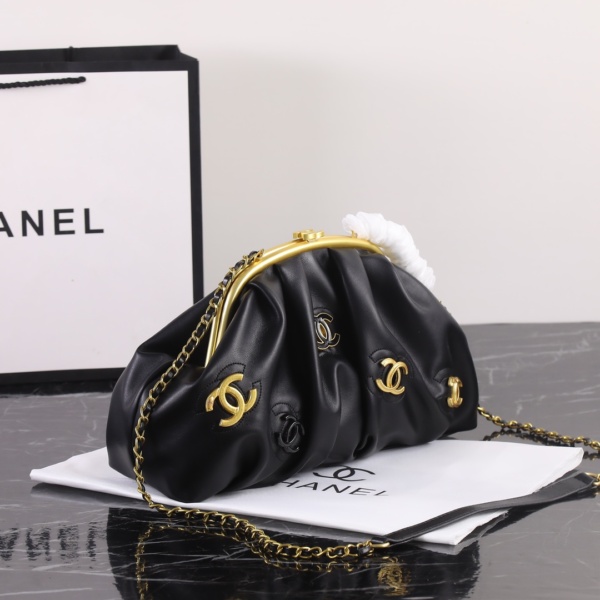 CHANEL CC CHAIN DOME FRAME CLUTCH EMBELLISHED LAMBSKIN BLACK 30CM - Image 3