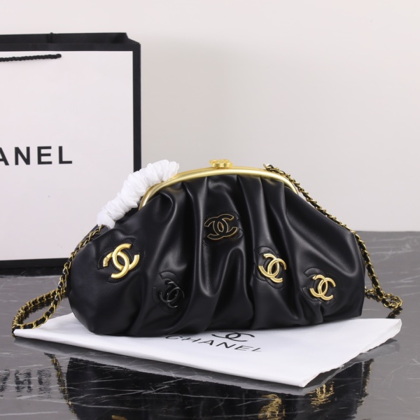 CHANEL CC CHAIN DOME FRAME CLUTCH EMBELLISHED LAMBSKIN BLACK 30CM - Image 5