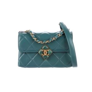 CHANEL DIAMOND LOCK FLAP BAG GREEN 18CM