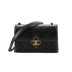CHANEL DIAMOND LOCK FLAP BAG BLACK 18CM