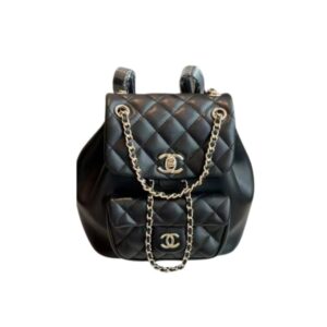 CHANEL DUMA MATELASSE LEATHER CHAIN BACKPACK BLACK 20CM