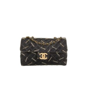 CHANEL VINTAGE CLASSIC LOGO PRINT JUMBO CANVAS XL MAXI FLAP BAG BLACK 32CM