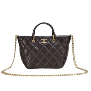 CHANEL SMALL SHOPPING BAG LAMBSKIN BROWN 25CM AS4188