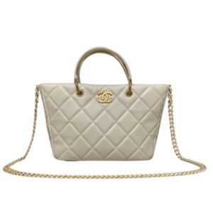 CHANEL SMALL SHOPPING BAG LAMBSKIN WHITE 25CM AS4188