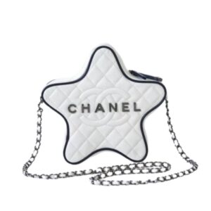 CHANEL STAR HAND BAG BLACK METAL WHITE 22CM