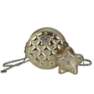 CHANEL ROUND WITH CHARM AND STAR COIN PURSE METALLIC GOLD 15CM