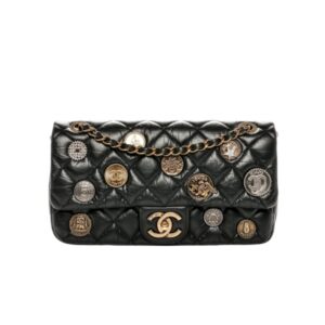 CHANEL AGED CALFSKIN QUILTED MEDIUM MEDALLION FLAP BLACK 26CM