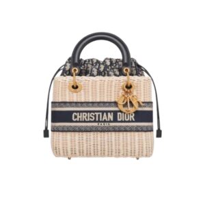 DIOR MEDIUM LADY NATURAL WICKER NAVY BLUE OBLIQUE JACQUARD M0565CMVO_M808 24CM