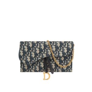 DIOR LONG SADDLE WALLET WITH CHAIN BLUE OBLIQUE JACQUARD 19CM S5614CTZQ_M928