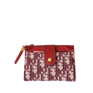 DIOR OBLIQUE WALLET BEIGE AND RED 12CM