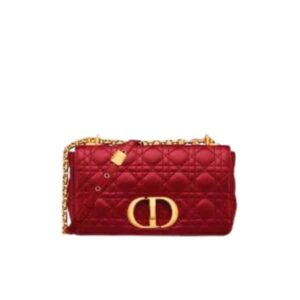 DIOR CARO BAG SAND MEDIUM SUPPLE CANNAGE CALFSKIN RED 28CM