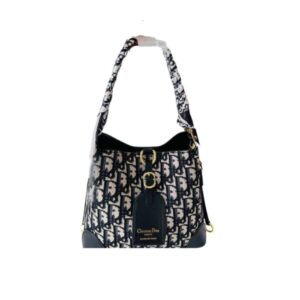DIOR OBLIQUE JACQUARD TOP HANDLE BUCKET BAG BLACK 20CM