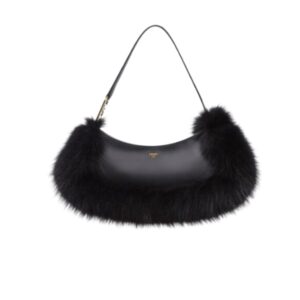 FENDI OLOCK SWING CAMELLIA LEATHER AND FOX FUR POUCH BLACK 8BS068ALS9F1JU3