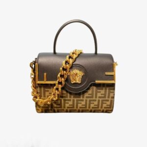 VERSACE X FENDI FENDACE LA MEDUSA MEDIUM HANDBAG BROWN