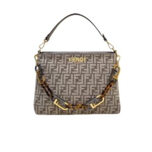FENDI OLOCK ZIP DOVE GREY TAPESTRY FABRIC BAG 8BR805ALFVF1IQU