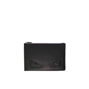 FENDI BLACK LEATHER AND BLACK EYES CLUTCH 30CM