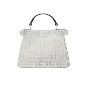 FENDI PEEKABOO ISEEU PETITE SILVER LEATHER BAG WITH CRYSTAL FF MOTIF 21CM 8BN335APKFF1JSU