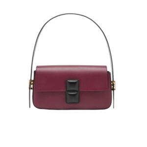 FENDI BAGUETTE BURGUNDY AND BLACK COLOR BLOCK LEATHER BAG 26CM 8BR821APKOF1NZ9