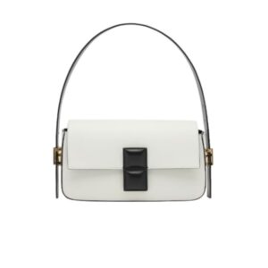 FENDI BAGUETTE WHITE AND BLACK COLOR BLOCK LEATHER BAG 26CM 8BR821APKOF1NZ3