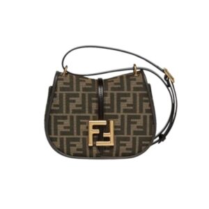 FENDI C’MON SMALL BROWN FF JACQUARD FABRIC BAG 20CM 8BS082AQ08F1MJE