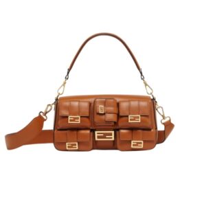 FENDI MULTIPOCKET BAGUETTE BROWN FF JACQUARD FABRIC BAG BROWN 26CM 8BR808ABVEF1C6J