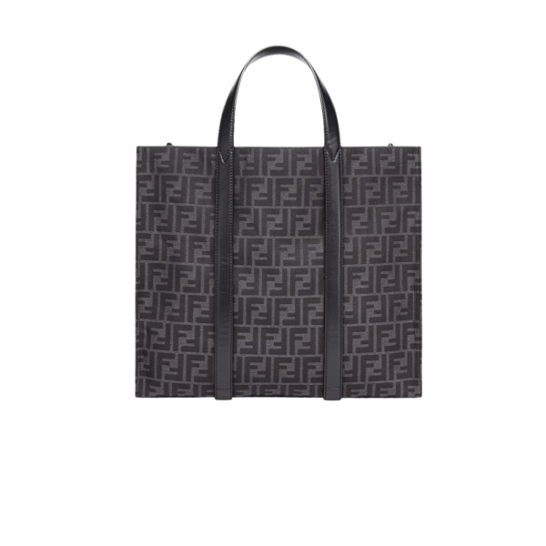 FENDI FF JACQUARD SHOPPER FF JACQUARD FABRIC BAG BLACK 42CM 7VA390AG0MF0NPN