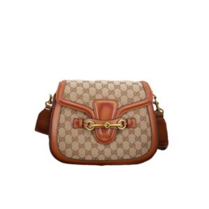 GUCCI LADY WEB ORIGINAL GG SHOULDER BAG BEIGE AND LIGHT BROWN HAND STAINED LEATHER 25CM 383848 KH1VA 8527
