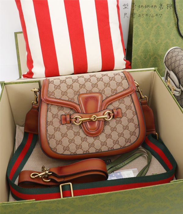 GUCCI LADY WEB ORIGINAL GG SHOULDER BAG BEIGE AND LIGHT BROWN HAND STAINED LEATHER 25CM 383848 KH1VA 8527 - Image 10