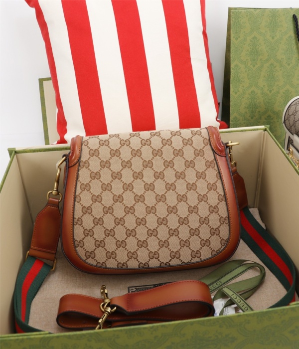 GUCCI LADY WEB ORIGINAL GG SHOULDER BAG BEIGE AND LIGHT BROWN HAND STAINED LEATHER 25CM 383848 KH1VA 8527 - Image 5
