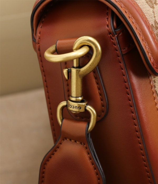 GUCCI LADY WEB ORIGINAL GG SHOULDER BAG BEIGE AND LIGHT BROWN HAND STAINED LEATHER 25CM 383848 KH1VA 8527 - Image 7