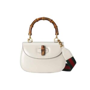 GUCCI BAMBOO 1947 MEDIUM TOP HANDLE BAG WHITE 26CM 672206 10ODT 8454