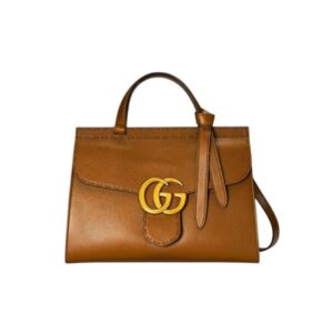 GUCCI GG MARMONT LEATHER TOP HANDLE BAG BROWN 31CM